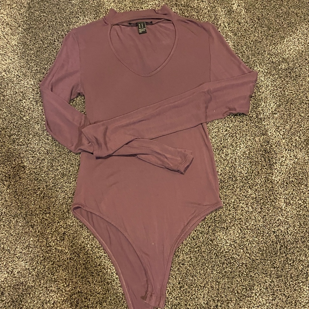 Purple Choker V-neck Cutout Bodysuit